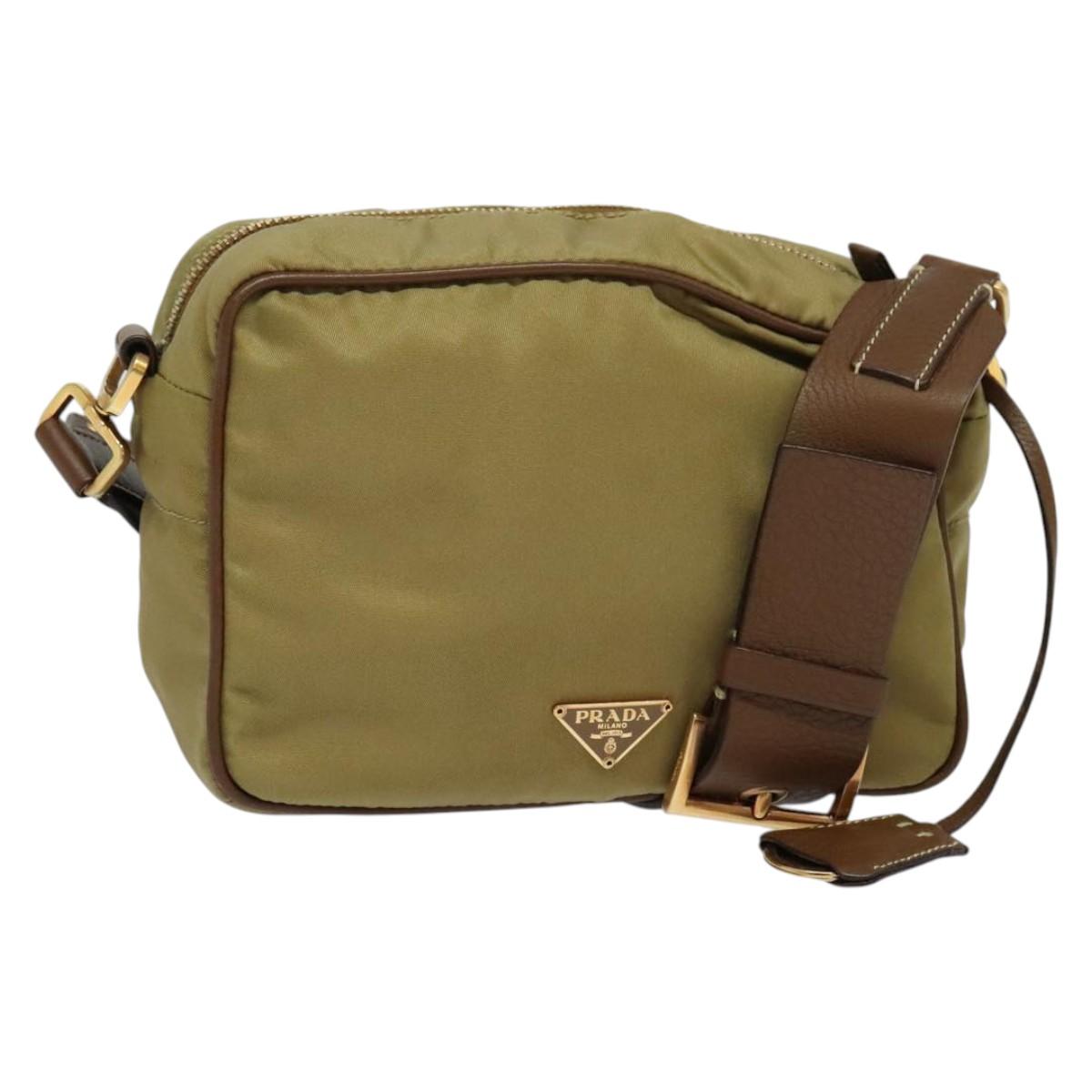 PRADA Shoulder Bag Nylon Beige Gold Auth 138224