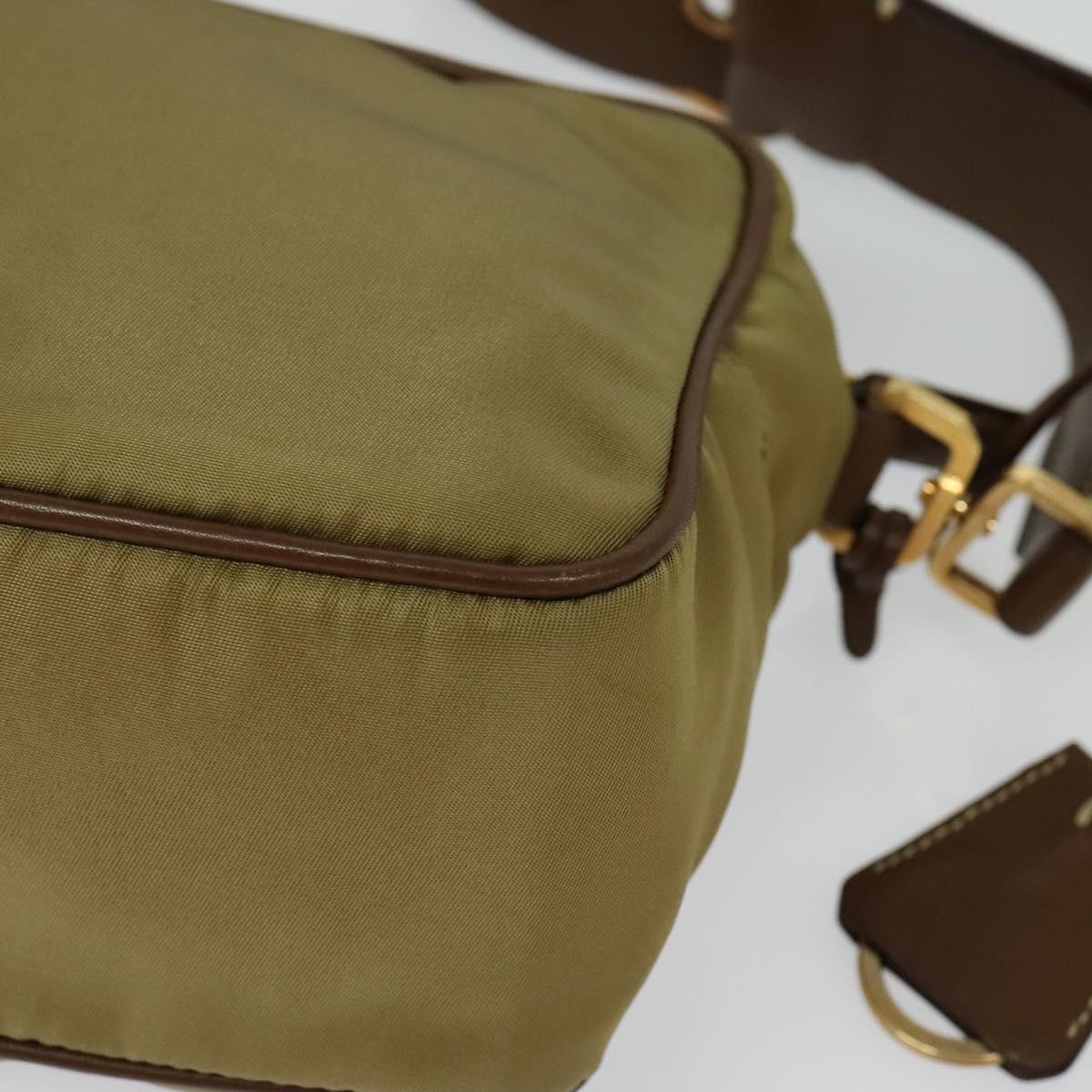 PRADA Shoulder Bag Nylon Beige Gold Auth 138224
