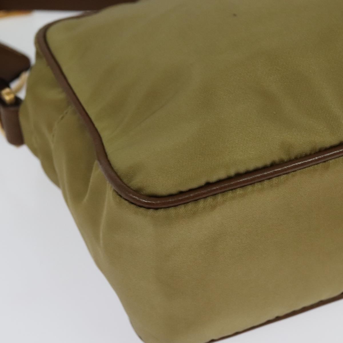 PRADA Shoulder Bag Nylon Beige Gold Auth 138224