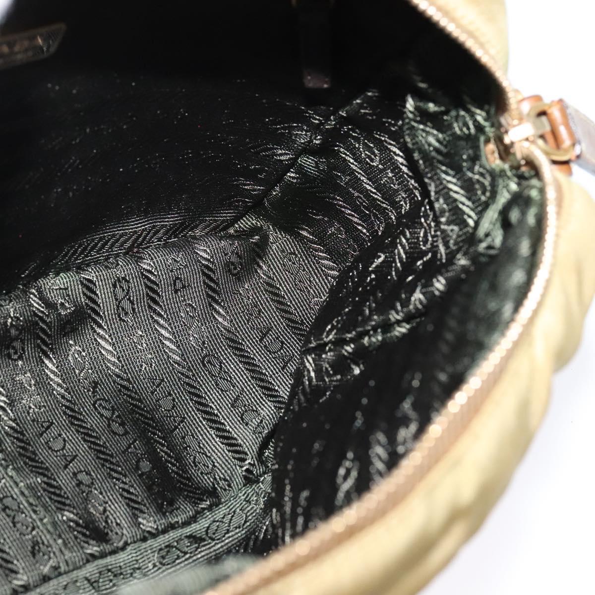PRADA Shoulder Bag Nylon Beige Gold Auth 138224
