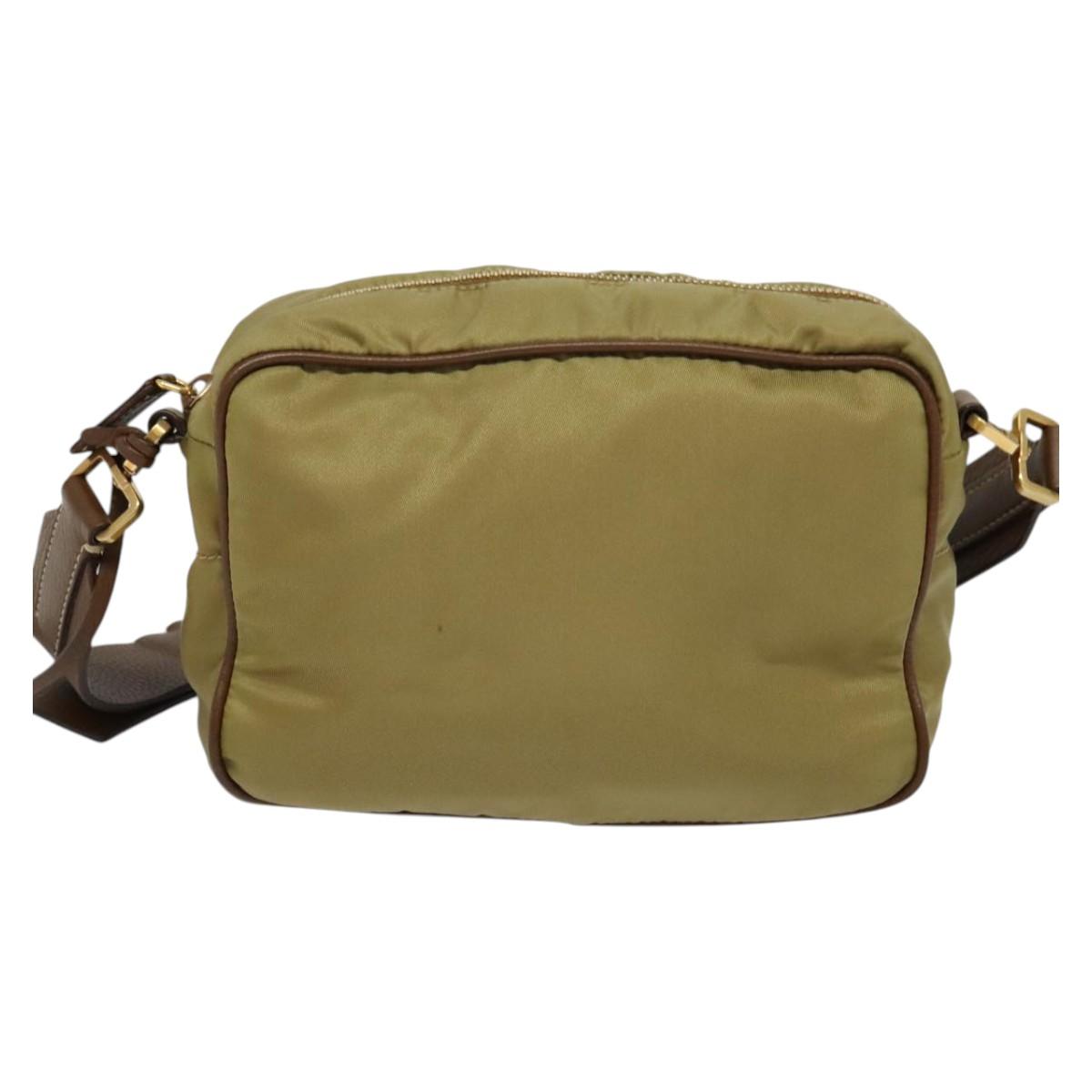 PRADA Shoulder Bag Nylon Beige Gold Auth 138224