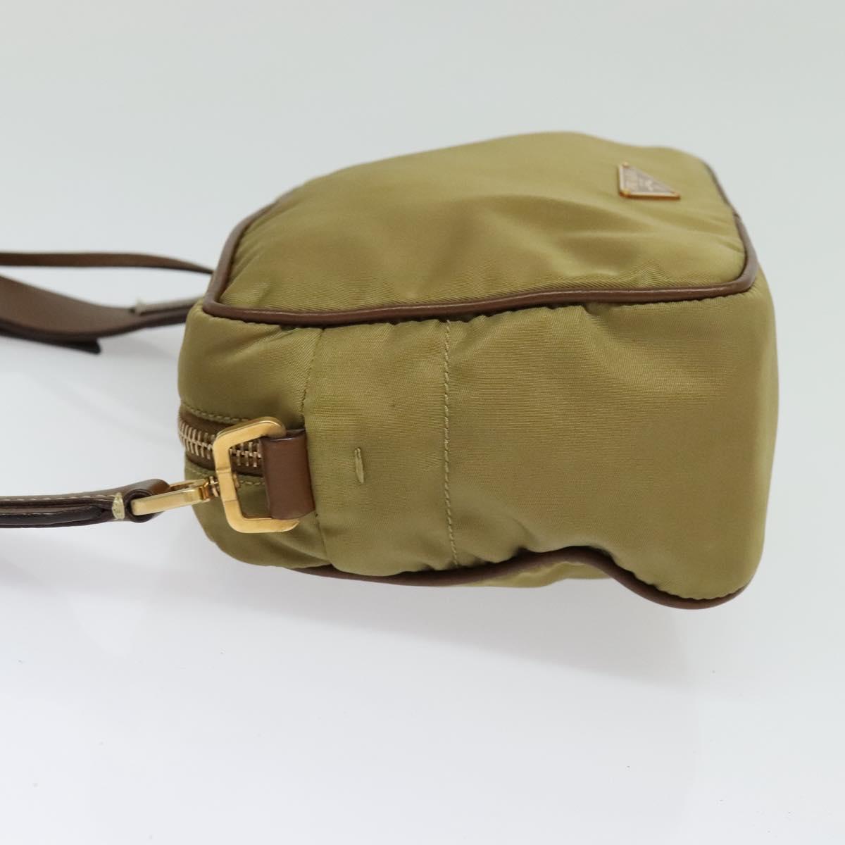 PRADA Shoulder Bag Nylon Beige Gold Auth 138224