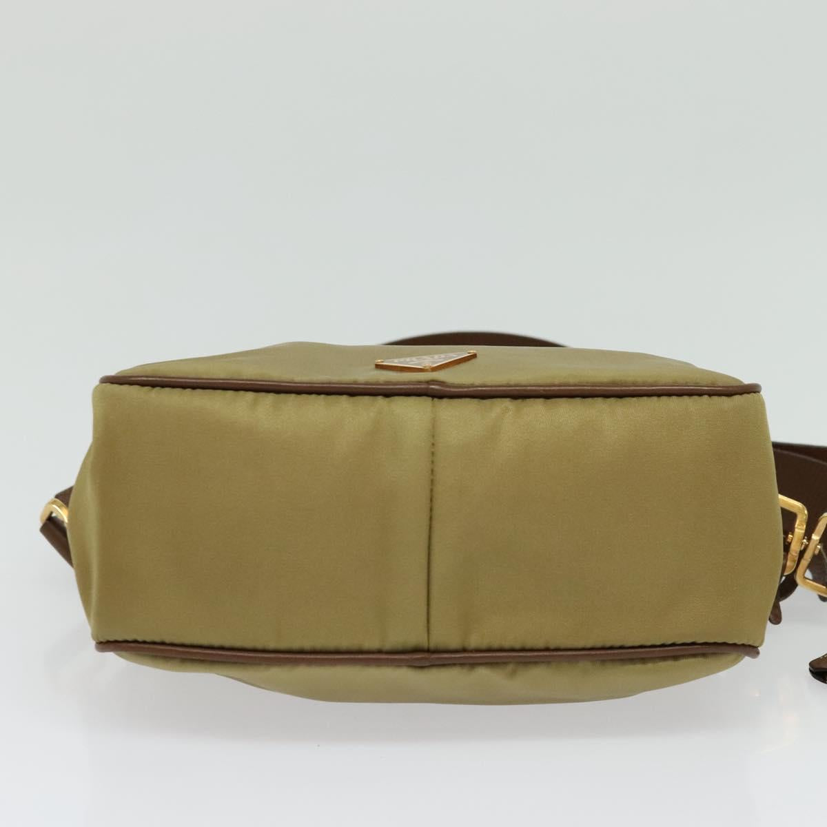 PRADA Shoulder Bag Nylon Beige Gold Auth 138224