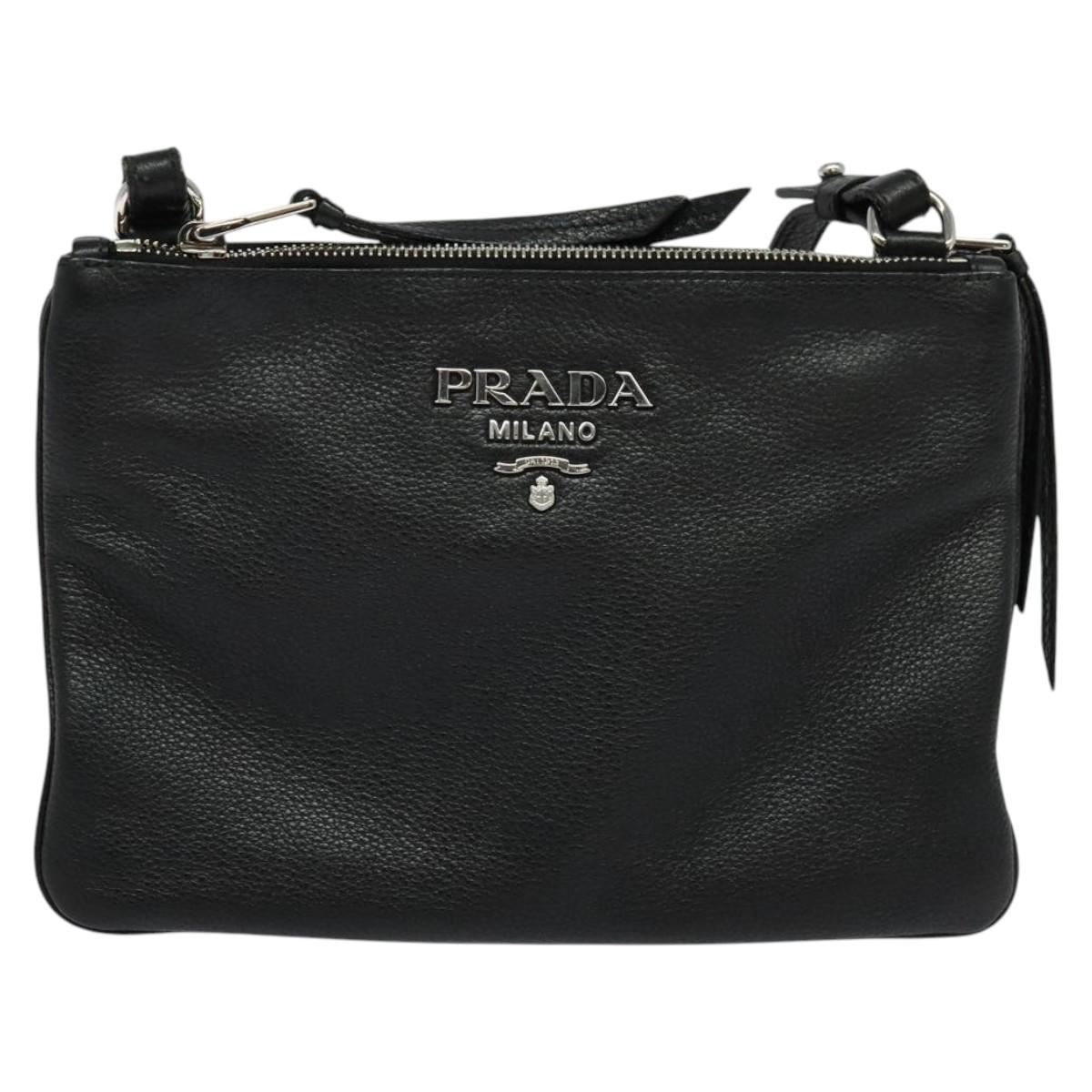PRADA Shoulder Bag Leather Black Silver Auth 138225