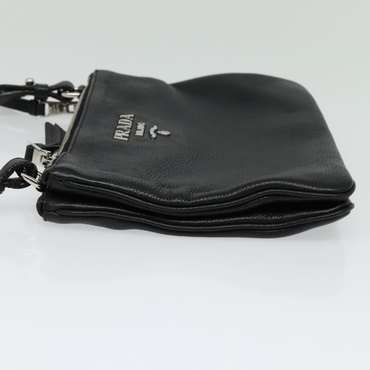 PRADA Shoulder Bag Leather Black Silver Auth 138225