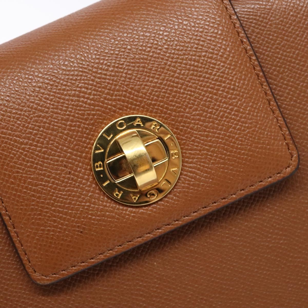 BVLGARI Hand Bag Leather Brown Gold Auth 138226