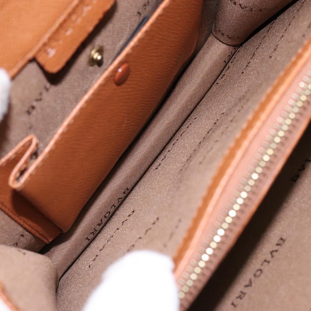 BVLGARI Hand Bag Leather Brown Gold Auth 138226