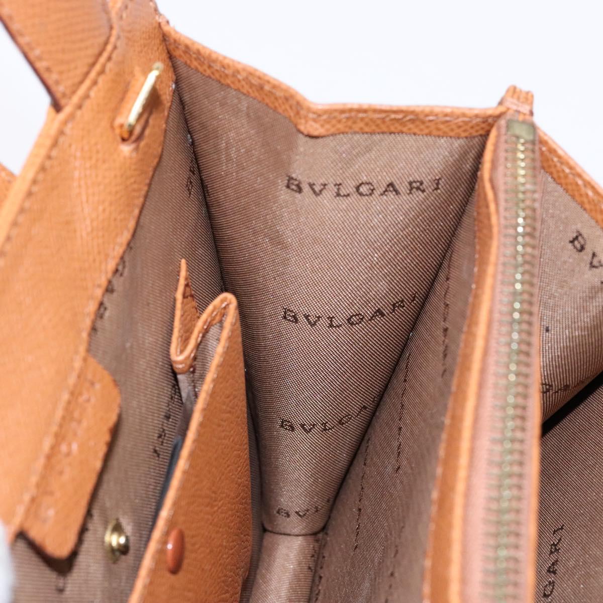 BVLGARI Hand Bag Leather Brown Gold Auth 138226