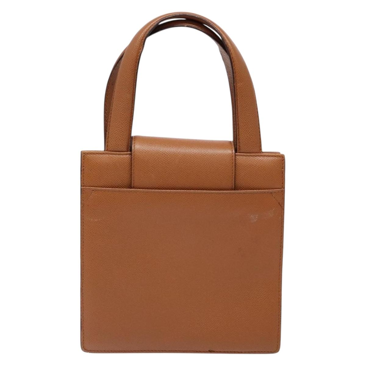 BVLGARI Hand Bag Leather Brown Gold Auth 138226