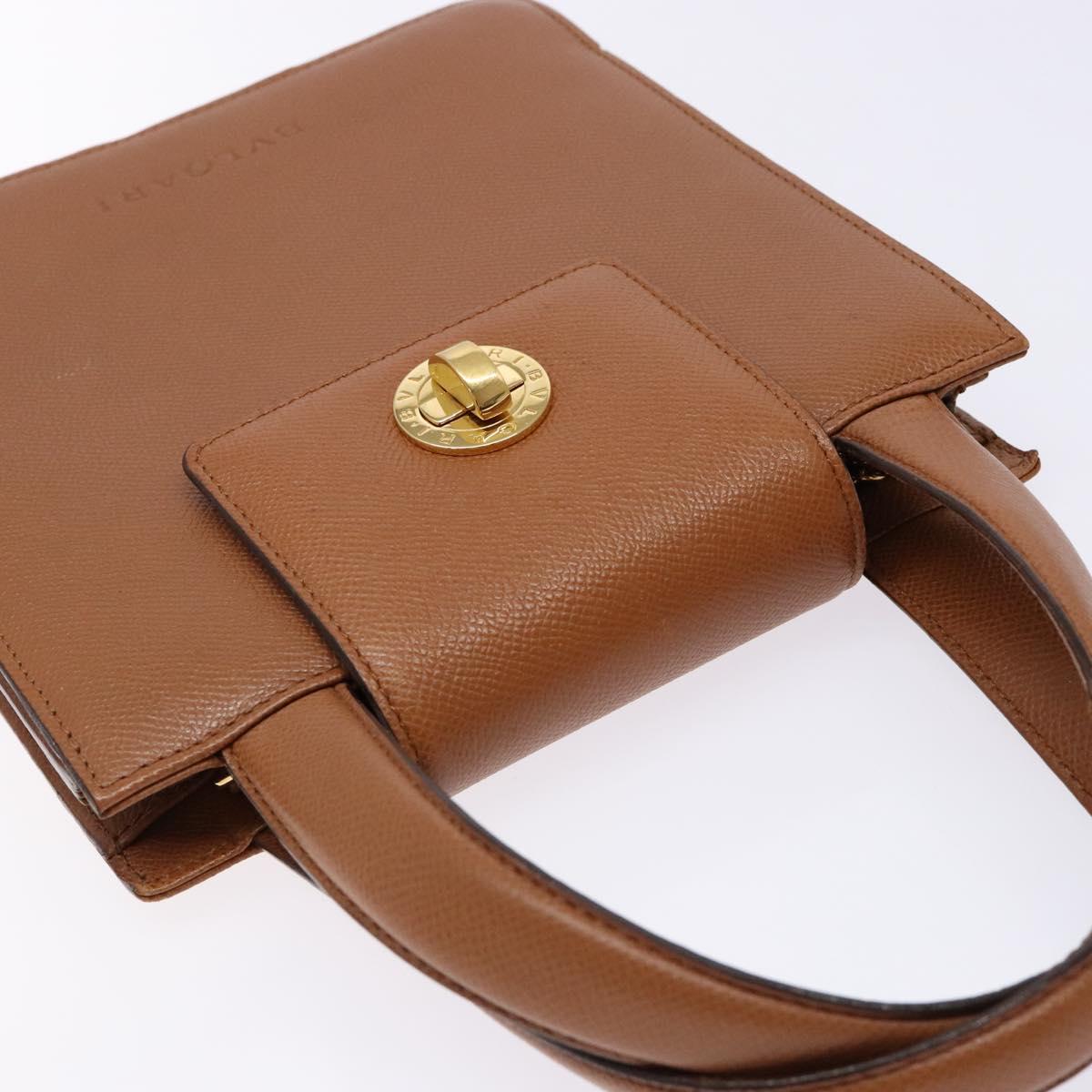 BVLGARI Hand Bag Leather Brown Gold Auth 138226