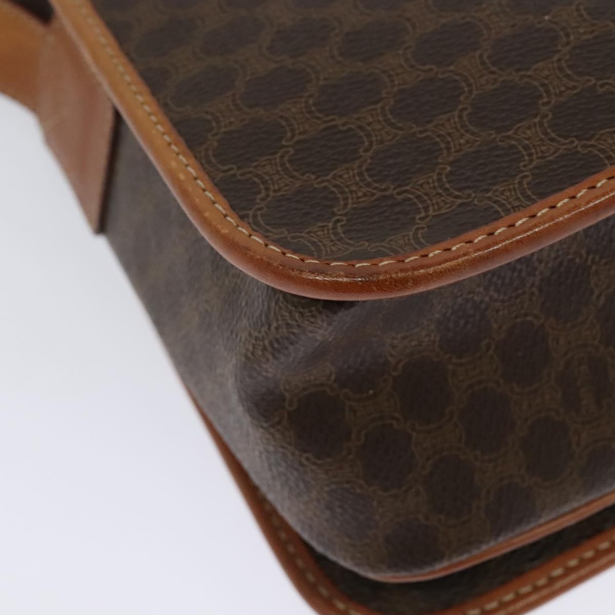 CELINE Macadam Canvas Shoulder Bag PVC Leather Brown Gold Auth 138247