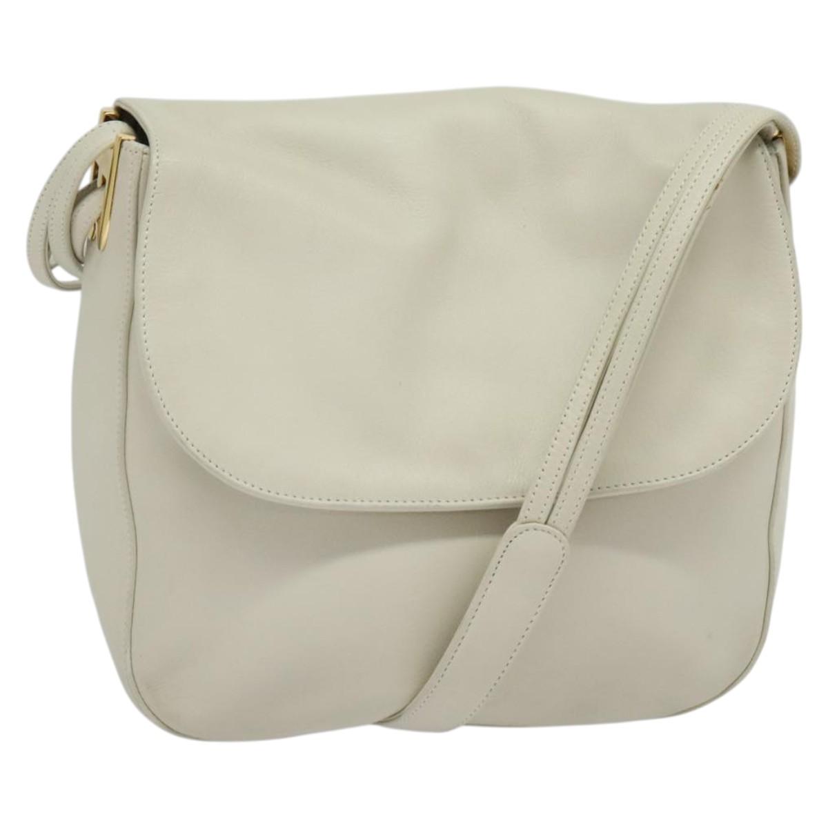 BALLY Shoulder Bag Leather White Gold Auth 138249