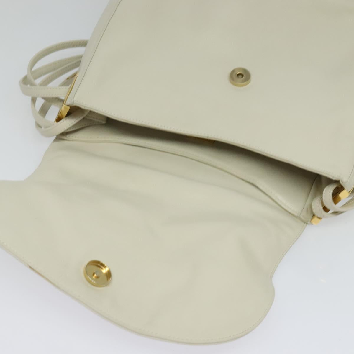 BALLY Shoulder Bag Leather White Gold Auth 138249