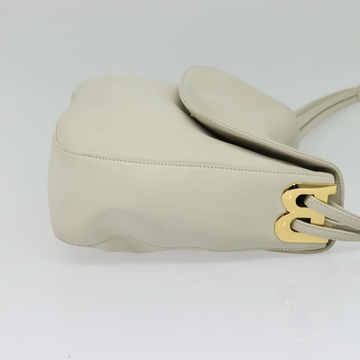 BALLY Shoulder Bag Leather White Gold Auth 138249