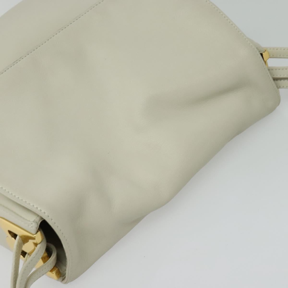 BALLY Shoulder Bag Leather White Gold Auth 138249