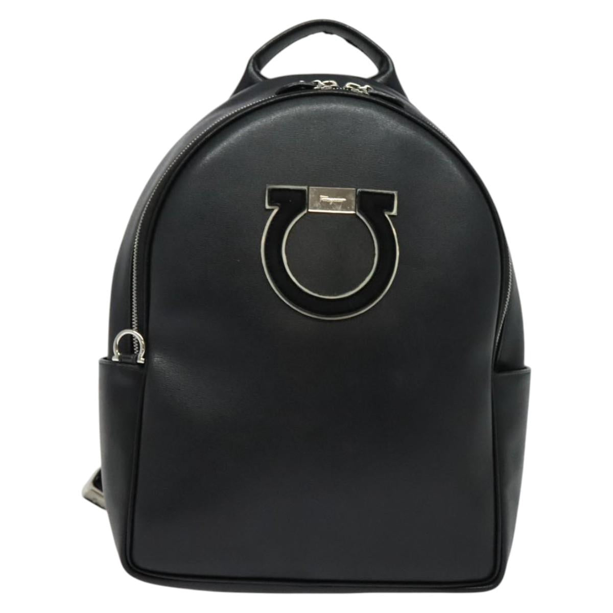Salvatore Ferragamo Gancini Backpack Leather Black Silver Auth 138252
