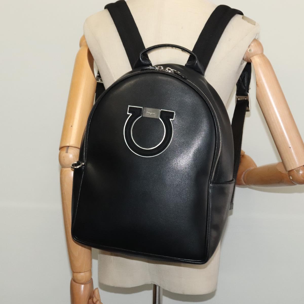 Salvatore Ferragamo Gancini Backpack Leather Black Silver Auth 138252