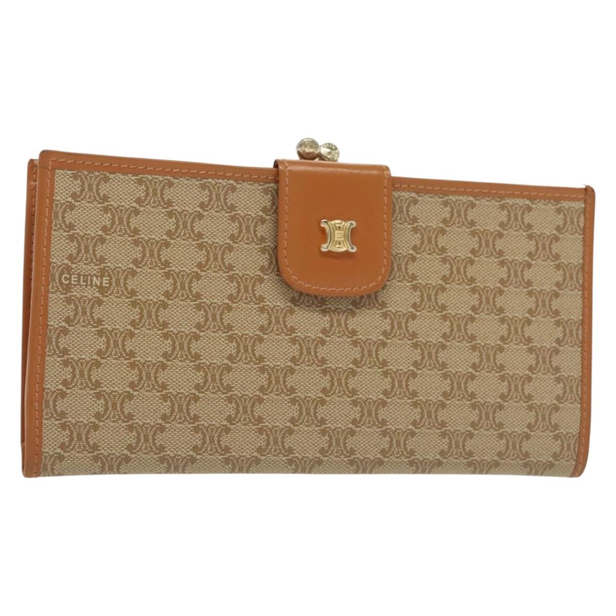CELINE Macadam Canvas Long Wallet PVC Beige Gold Auth 138260