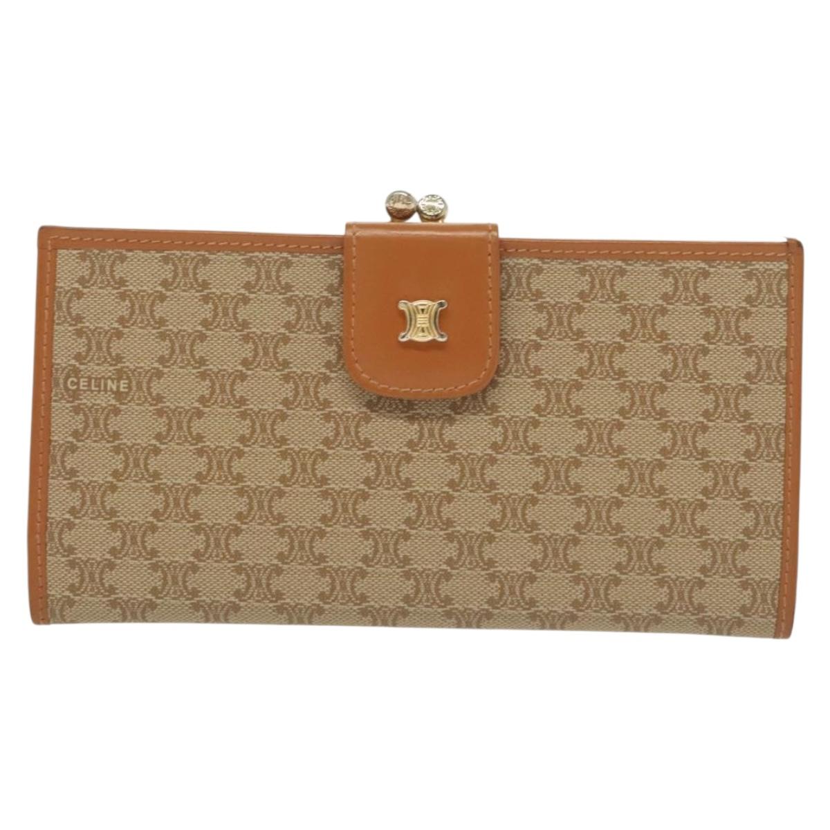 CELINE Macadam Canvas Long Wallet PVC Beige Gold Auth 138260