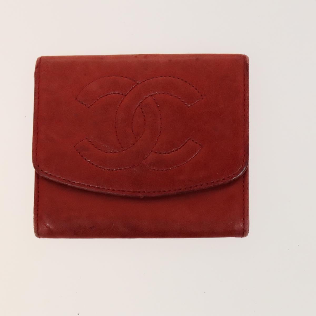 CHANEL Wallet Leather 2Set Red Black CC Auth 138264