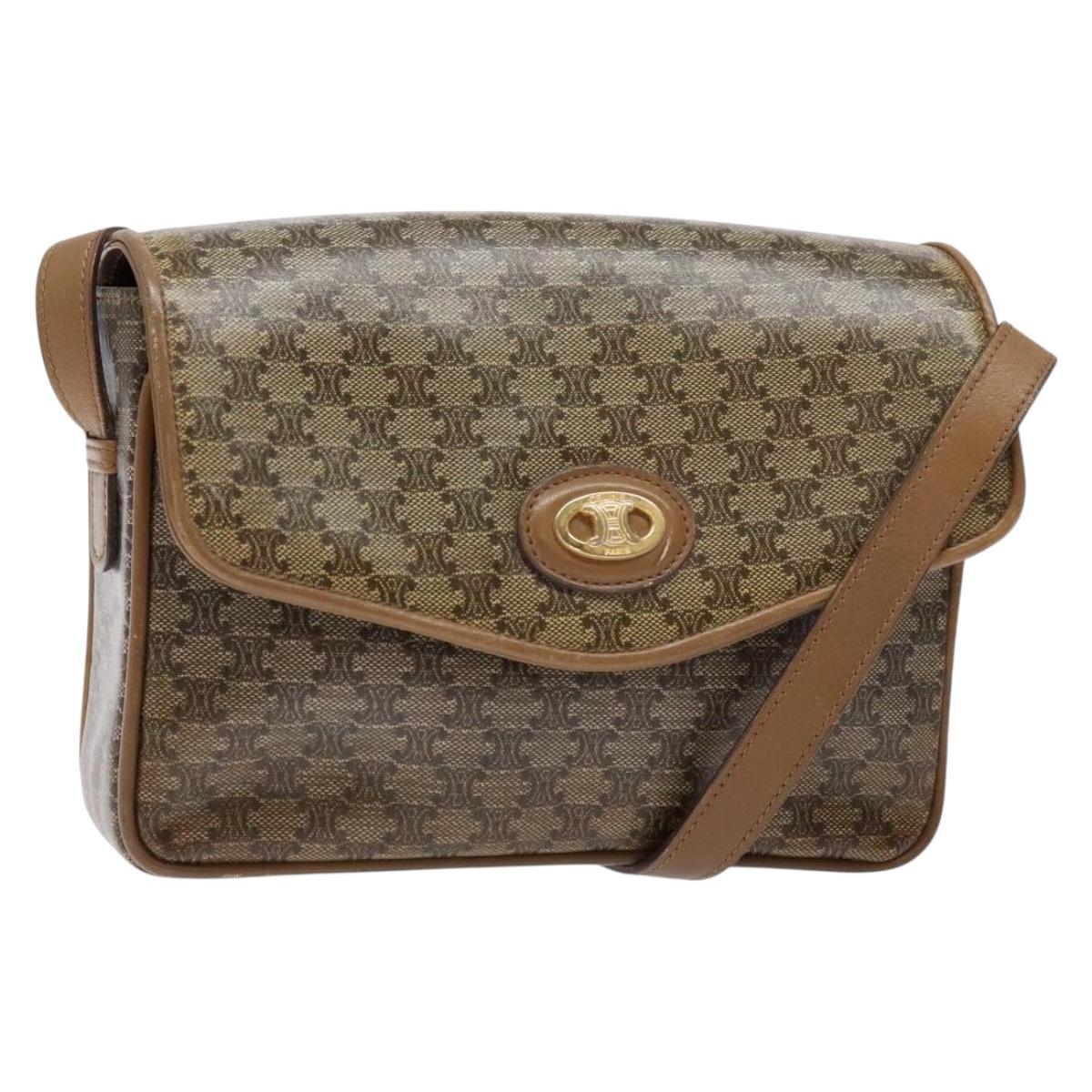 CELINE Macadam Canvas Shoulder Bag PVC Beige Gold Auth 138273