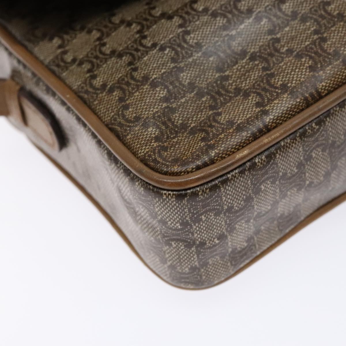 CELINE Macadam Canvas Shoulder Bag PVC Beige Gold Auth 138273