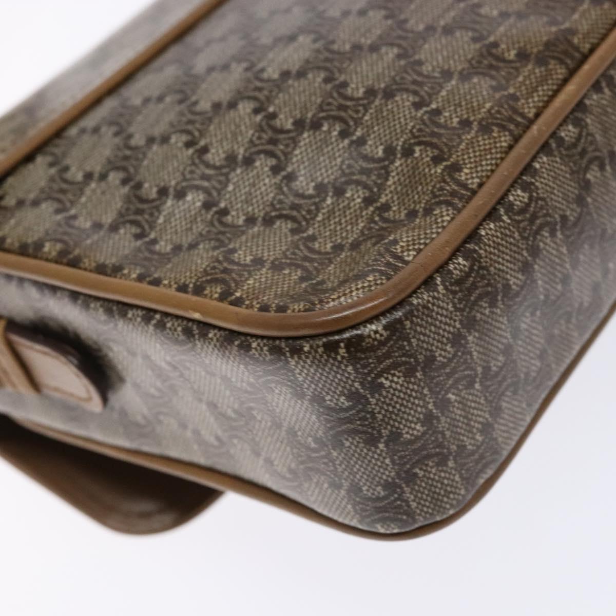 CELINE Macadam Canvas Shoulder Bag PVC Beige Gold Auth 138273