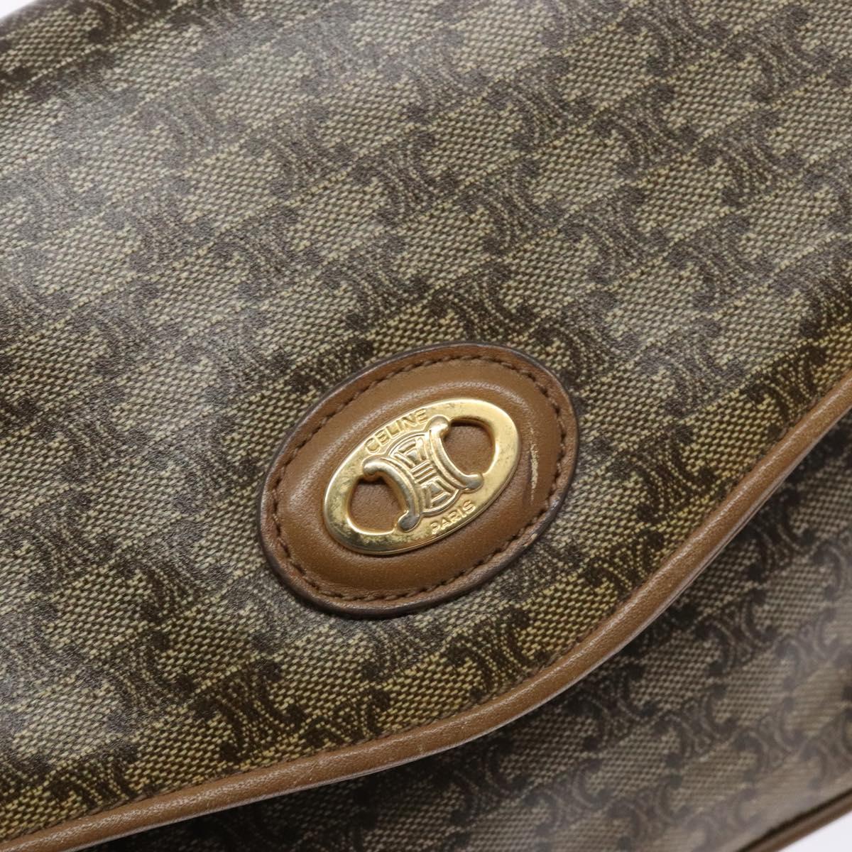 CELINE Macadam Canvas Shoulder Bag PVC Beige Gold Auth 138273