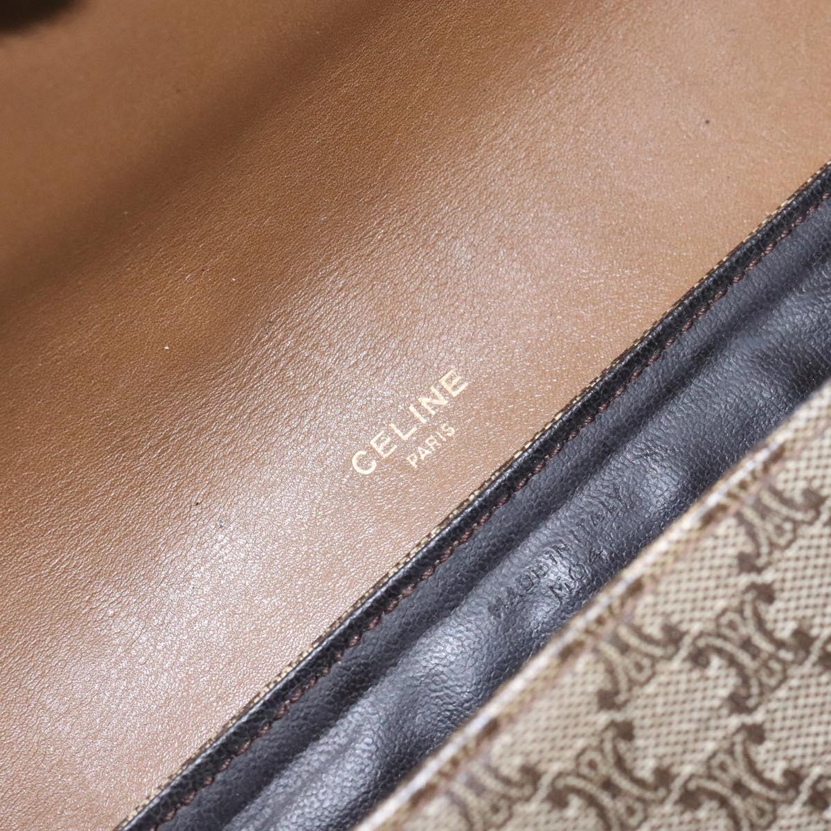 CELINE Macadam Canvas Shoulder Bag PVC Beige Gold Auth 138273