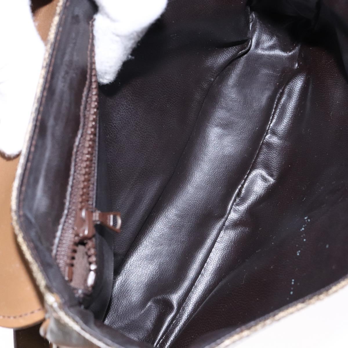 CELINE Macadam Canvas Shoulder Bag PVC Beige Gold Auth 138273