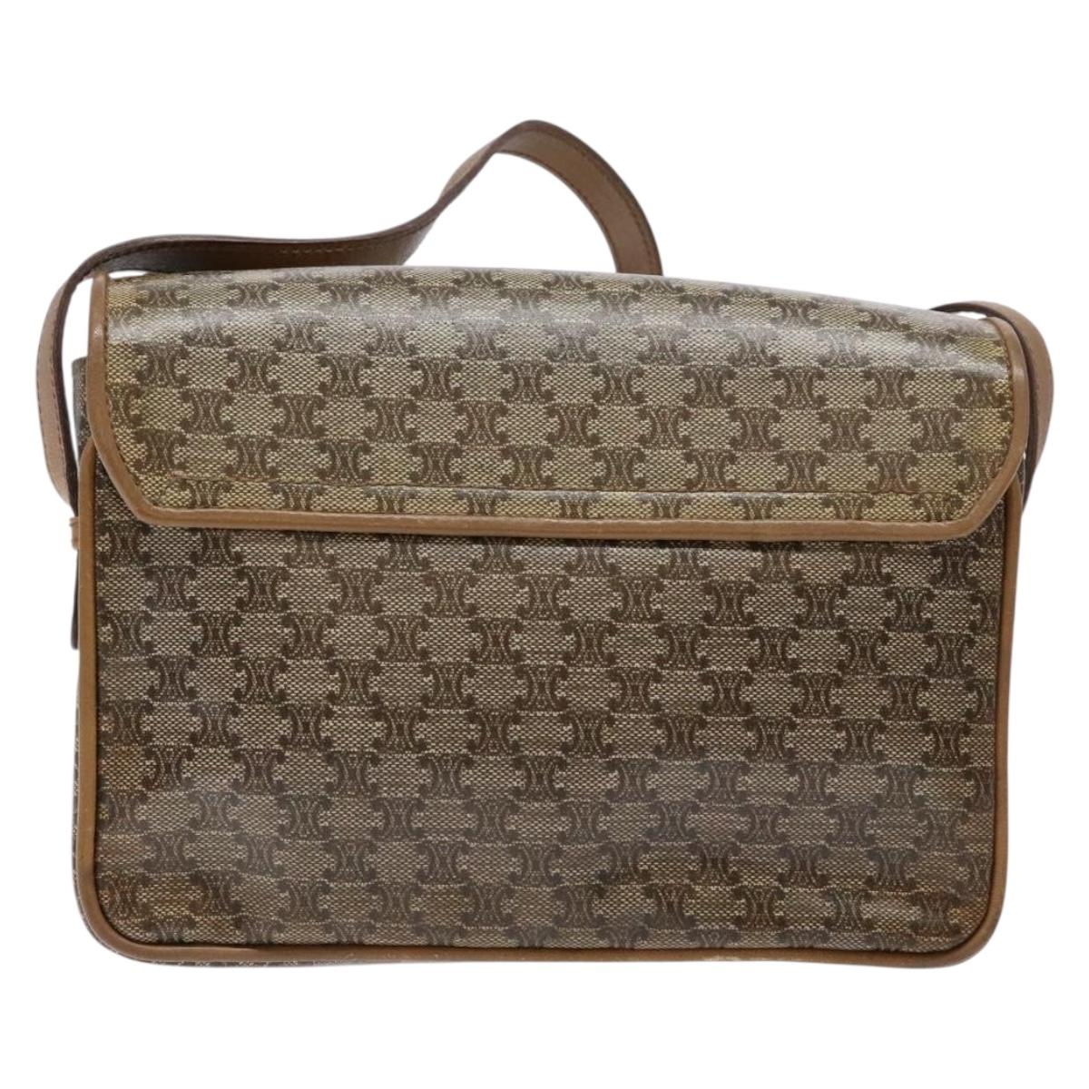 CELINE Macadam Canvas Shoulder Bag PVC Beige Gold Auth 138273