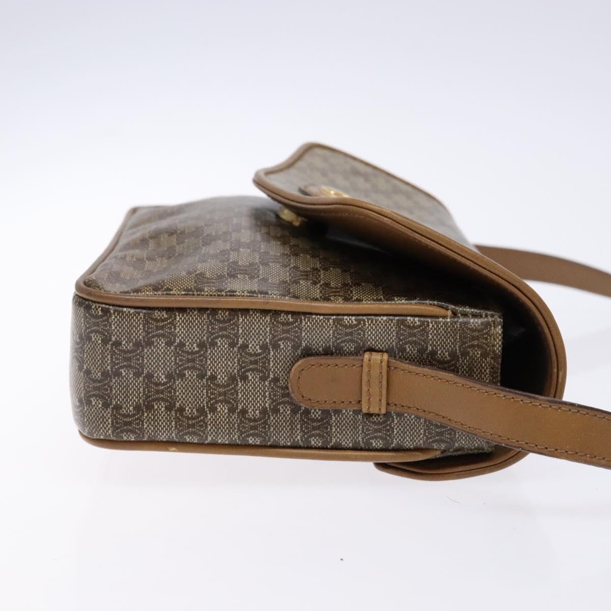 CELINE Macadam Canvas Shoulder Bag PVC Beige Gold Auth 138273