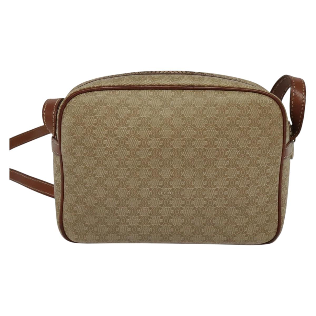 CELINE Macadam Canvas Shoulder Bag Beige Auth 138274