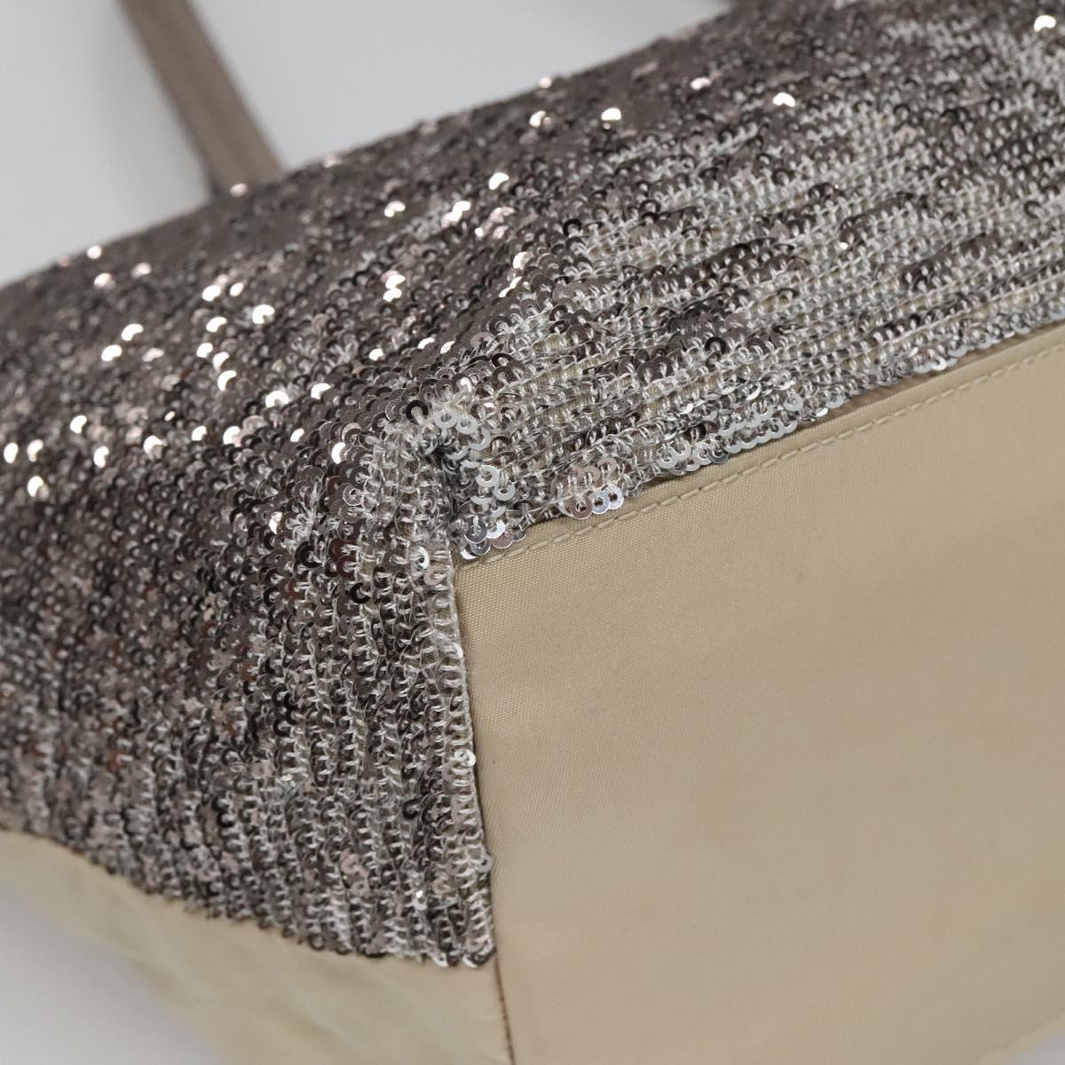 Salvatore Ferragamo Sequin Vala Tote Bag Nylon Silver Auth 138278