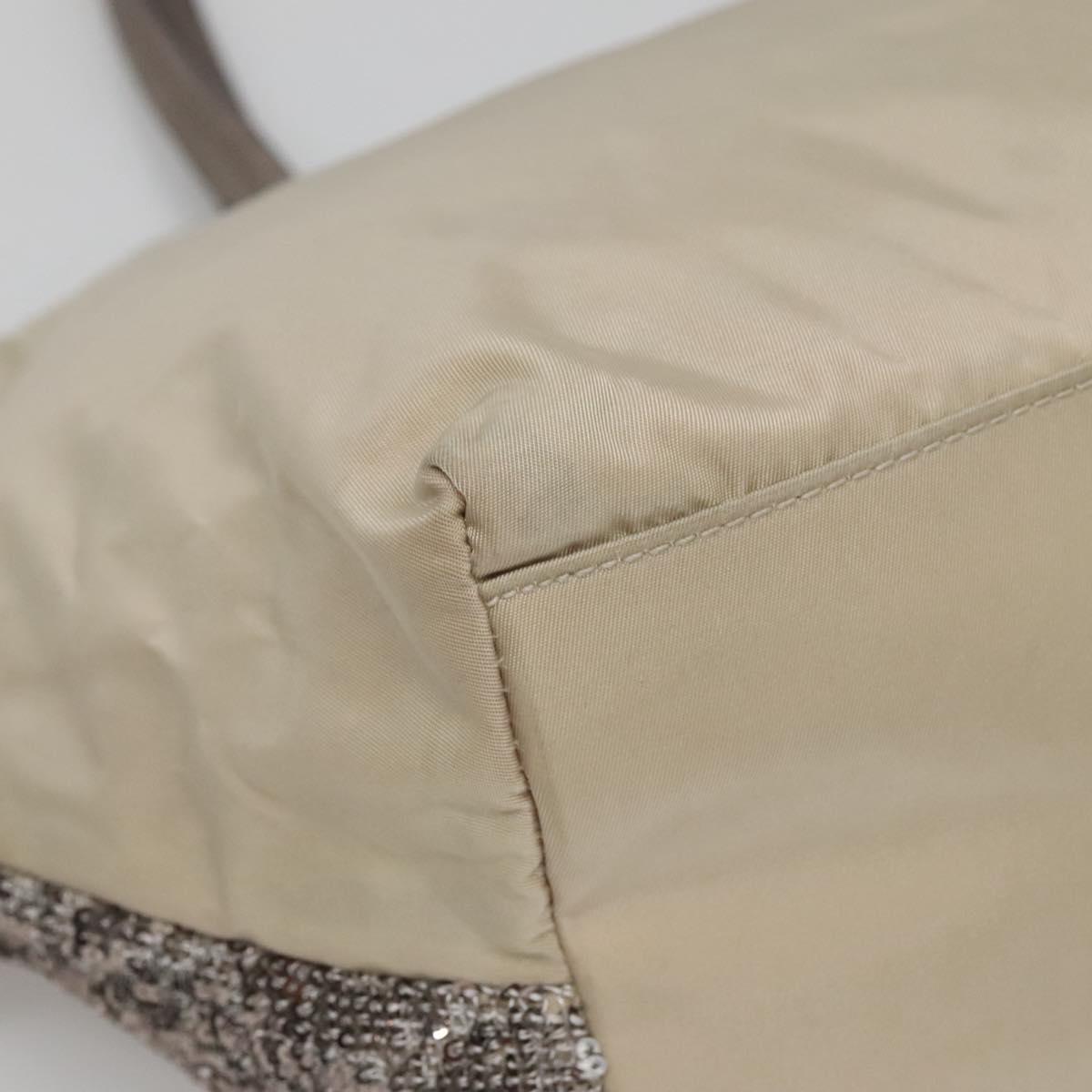Salvatore Ferragamo Sequin Vala Tote Bag Nylon Silver Auth 138278