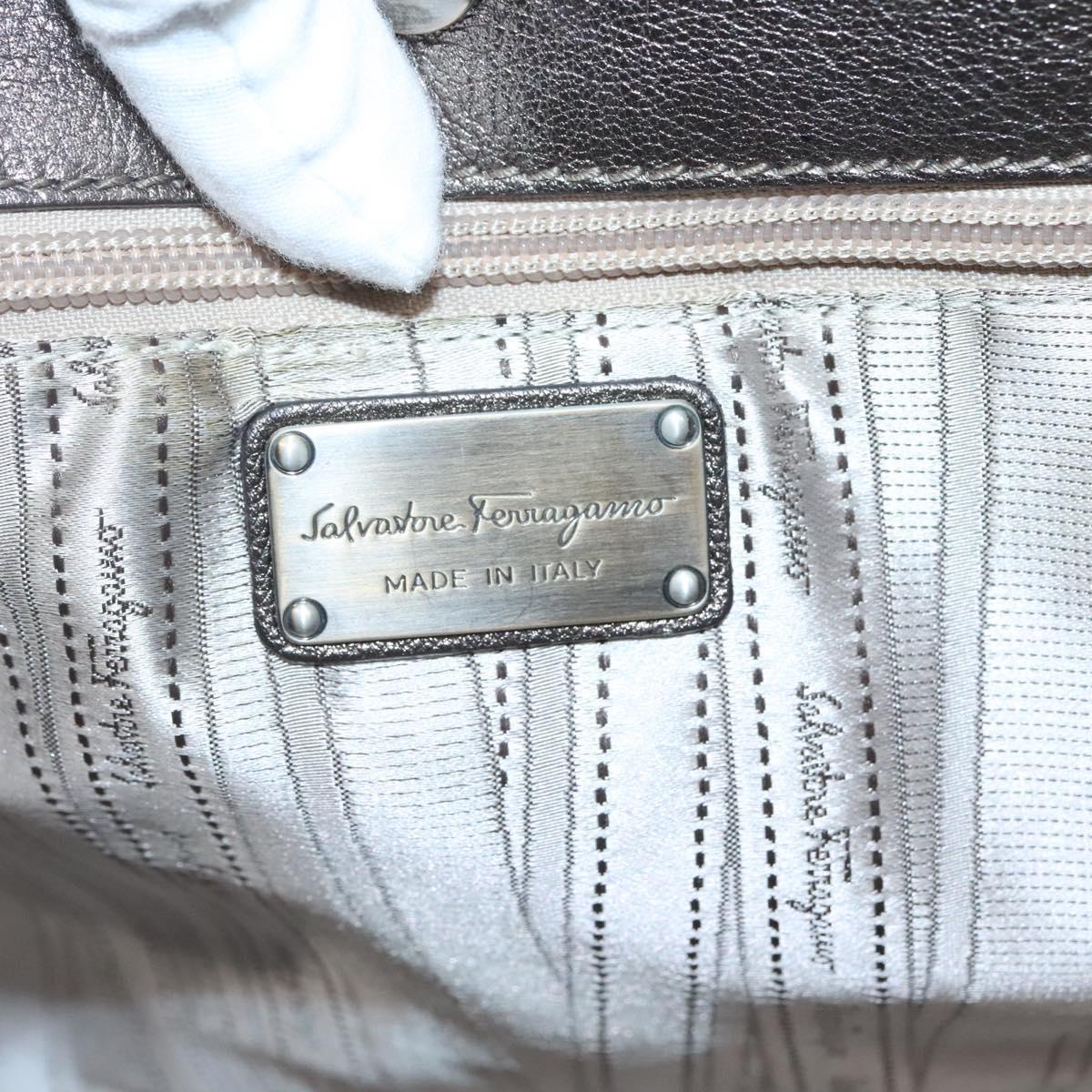 Salvatore Ferragamo Sequin Vala Tote Bag Nylon Silver Auth 138278