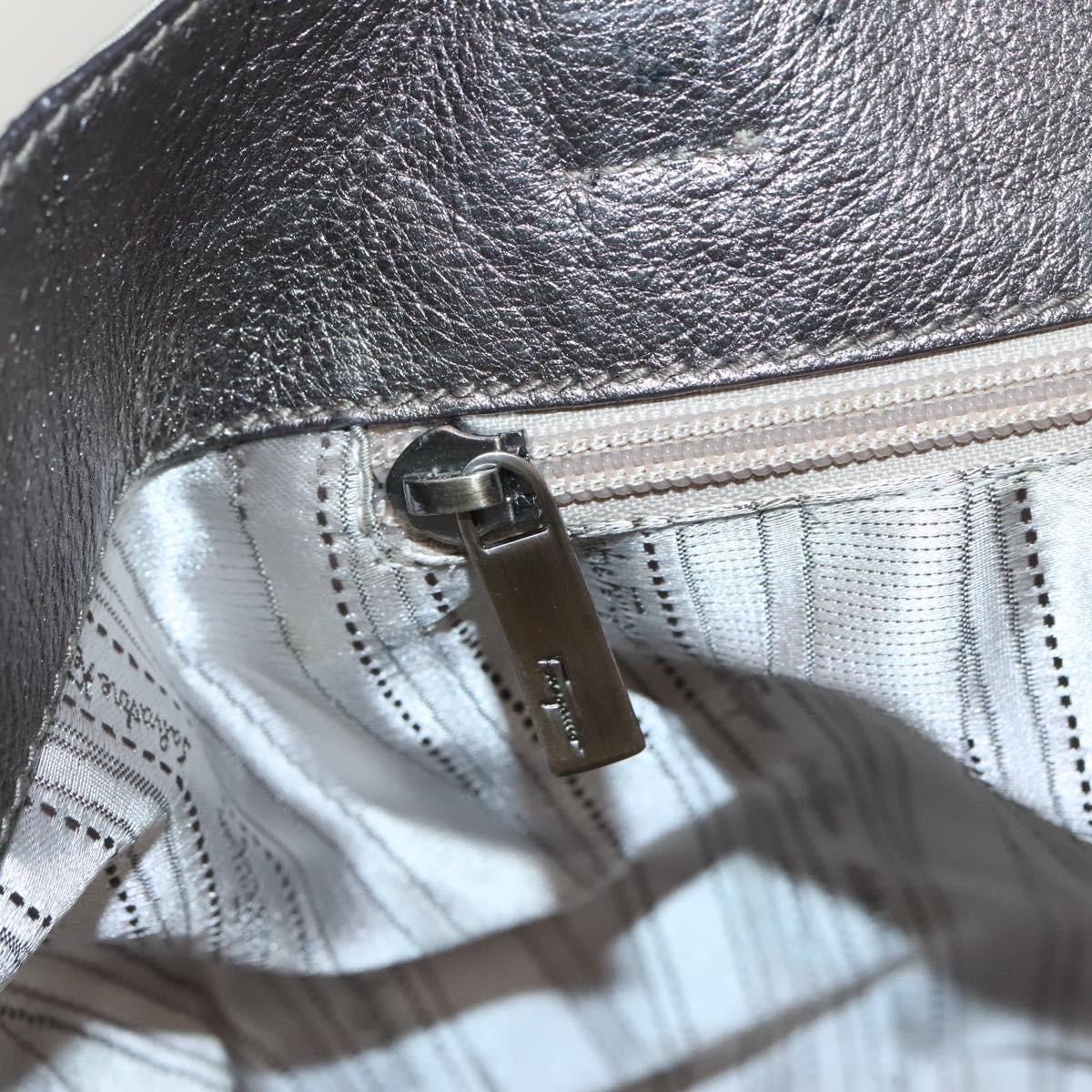 Salvatore Ferragamo Sequin Vala Tote Bag Nylon Silver Auth 138278