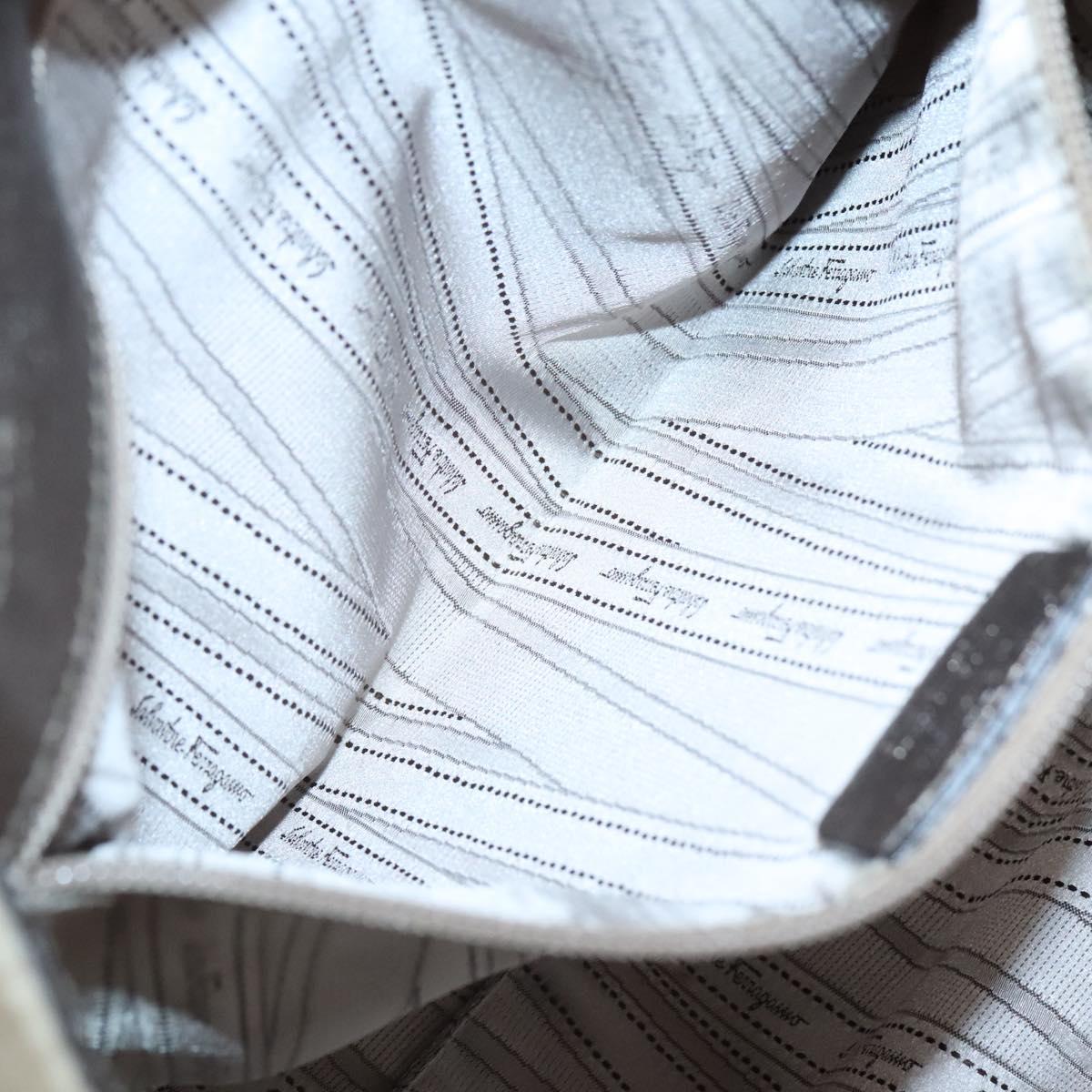 Salvatore Ferragamo Sequin Vala Tote Bag Nylon Silver Auth 138278
