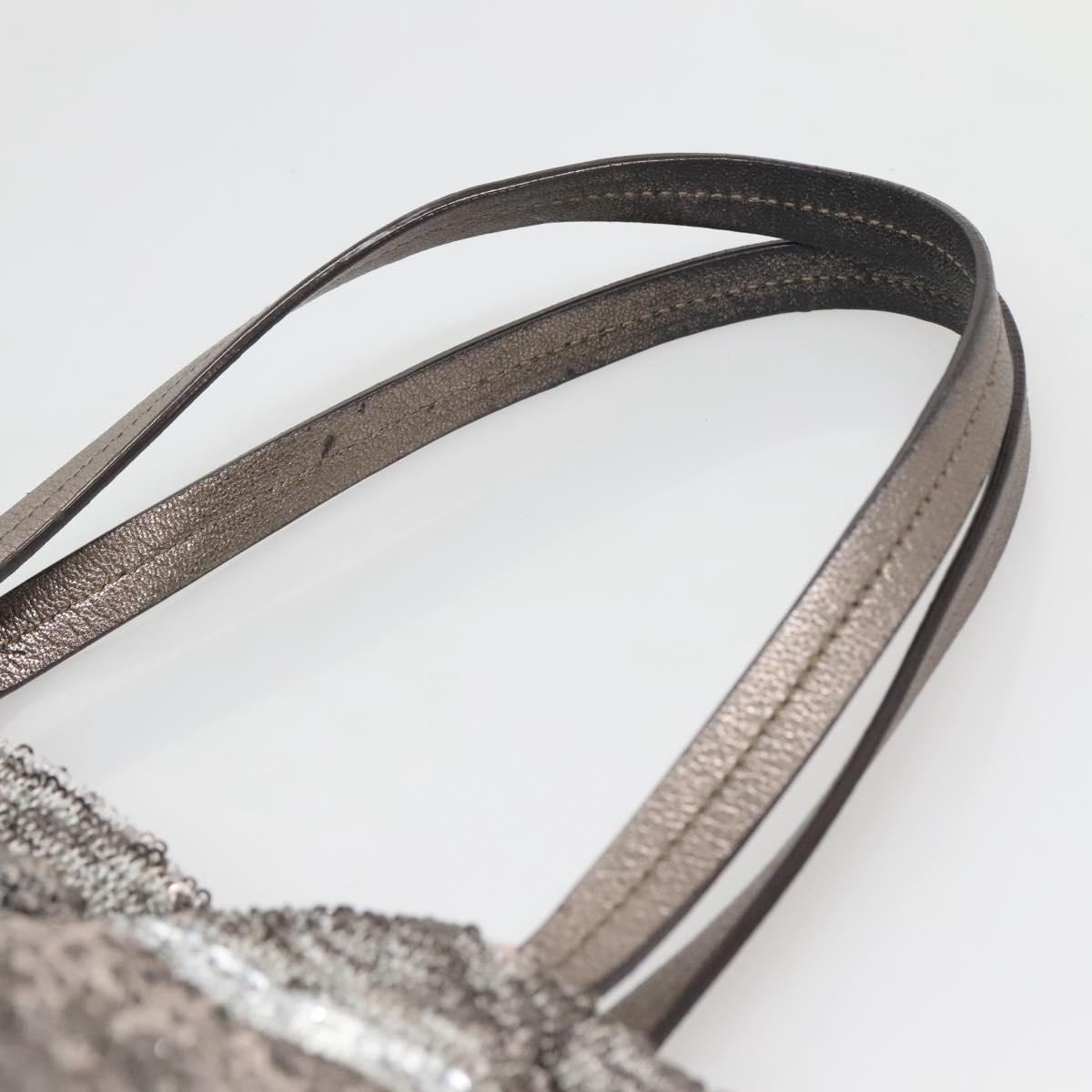 Salvatore Ferragamo Sequin Vala Tote Bag Nylon Silver Auth 138278