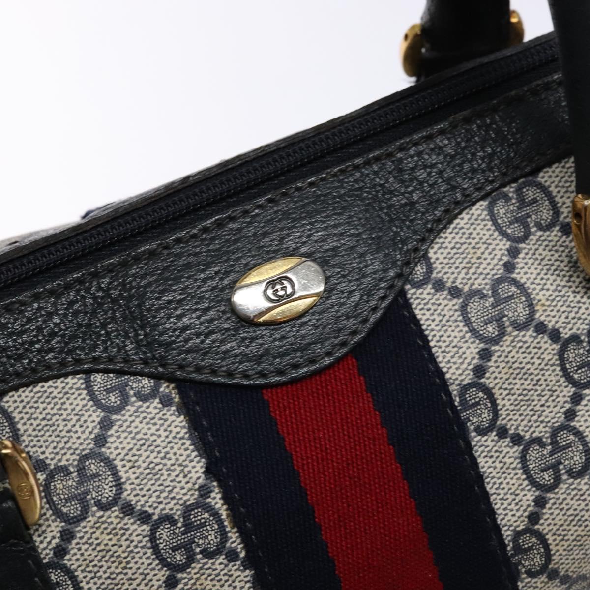GUCCI GG Supreme Sherry Line Boston Bag PVC Navy Red gold Auth 138290