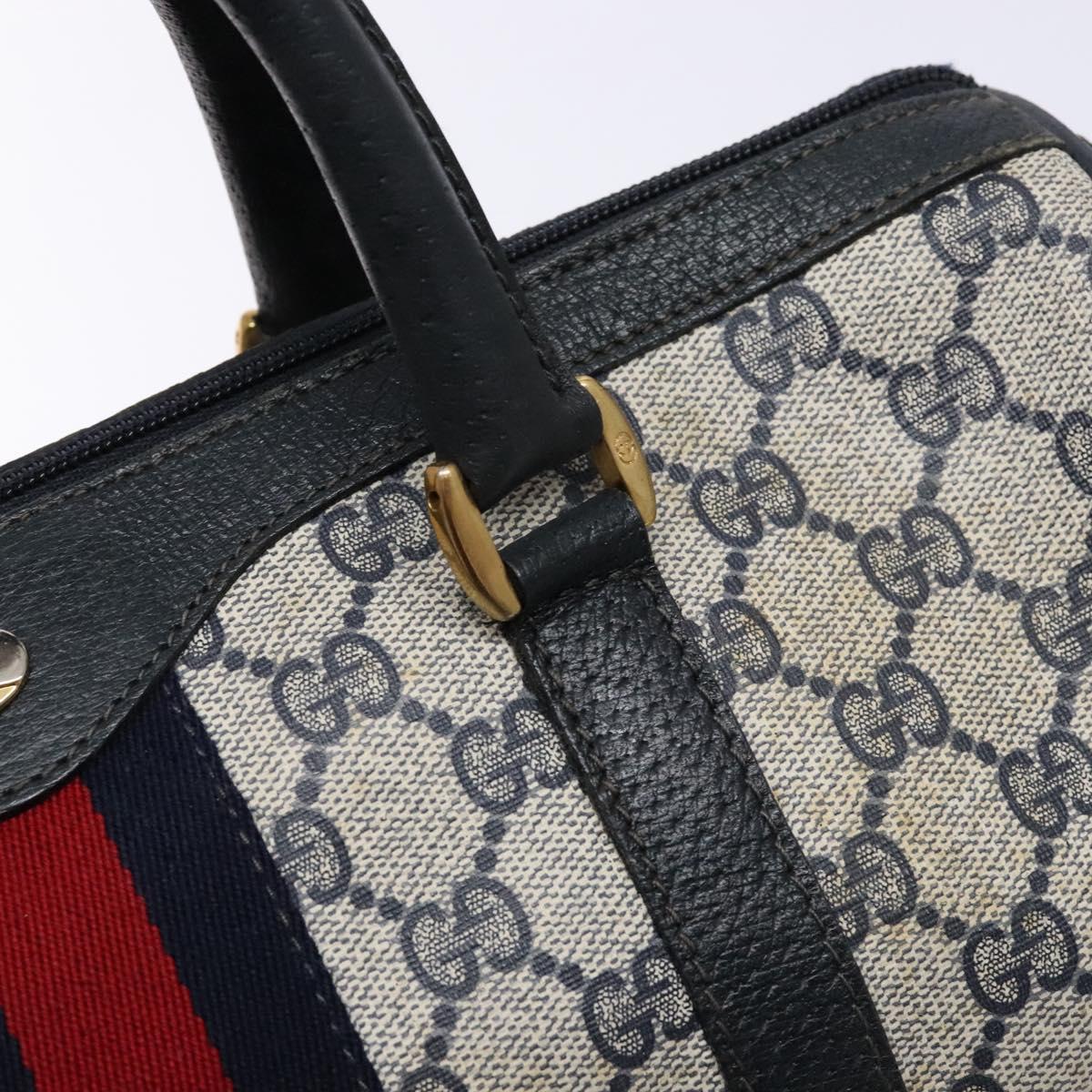 GUCCI GG Supreme Sherry Line Boston Bag PVC Navy Red gold Auth 138290