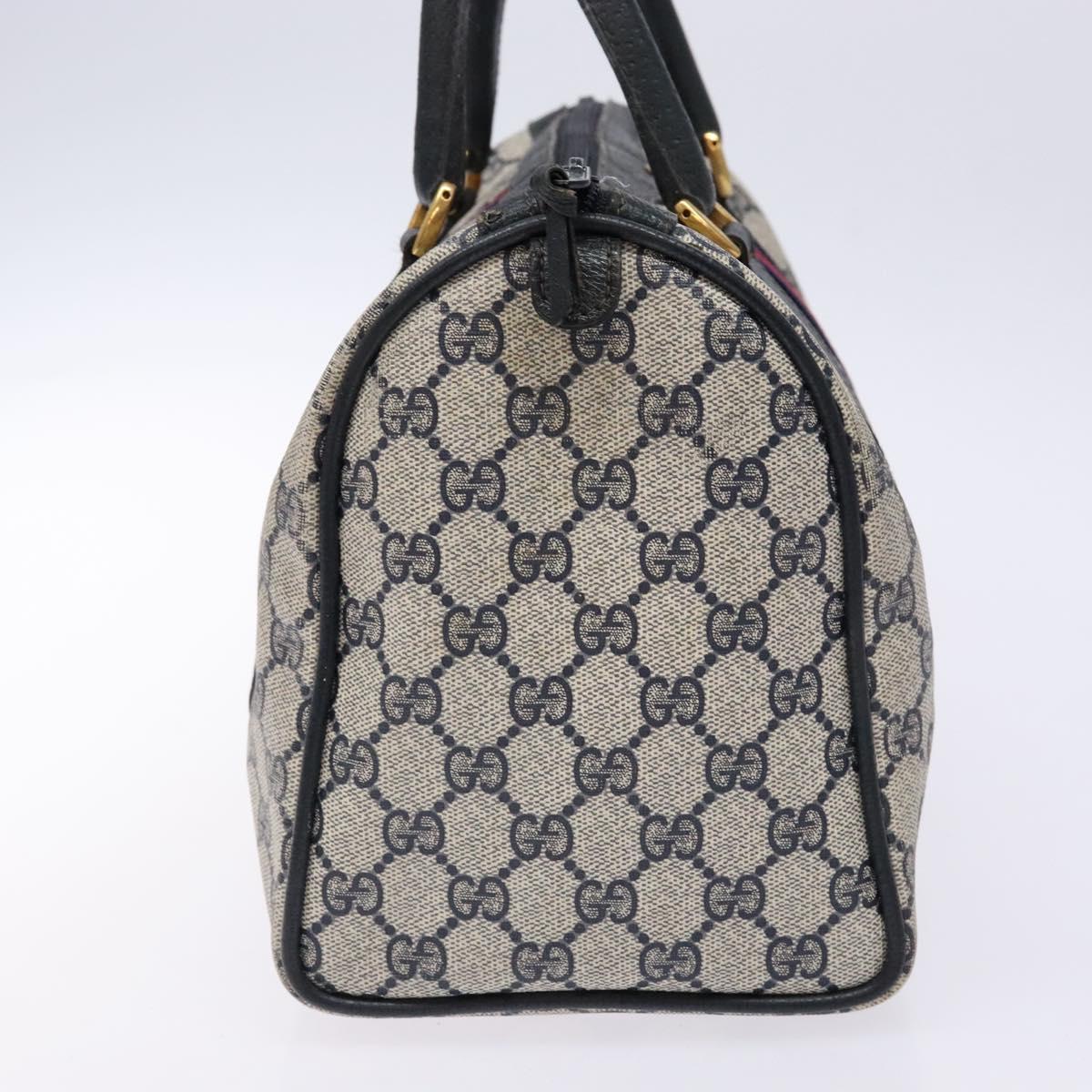 GUCCI GG Supreme Sherry Line Boston Bag PVC Navy Red gold Auth 138290