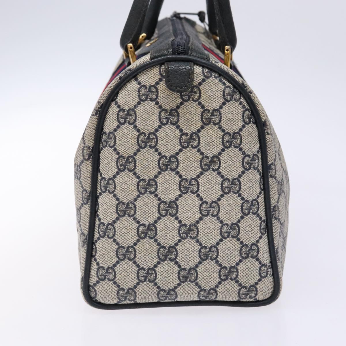 GUCCI GG Supreme Sherry Line Boston Bag PVC Navy Red gold Auth 138290