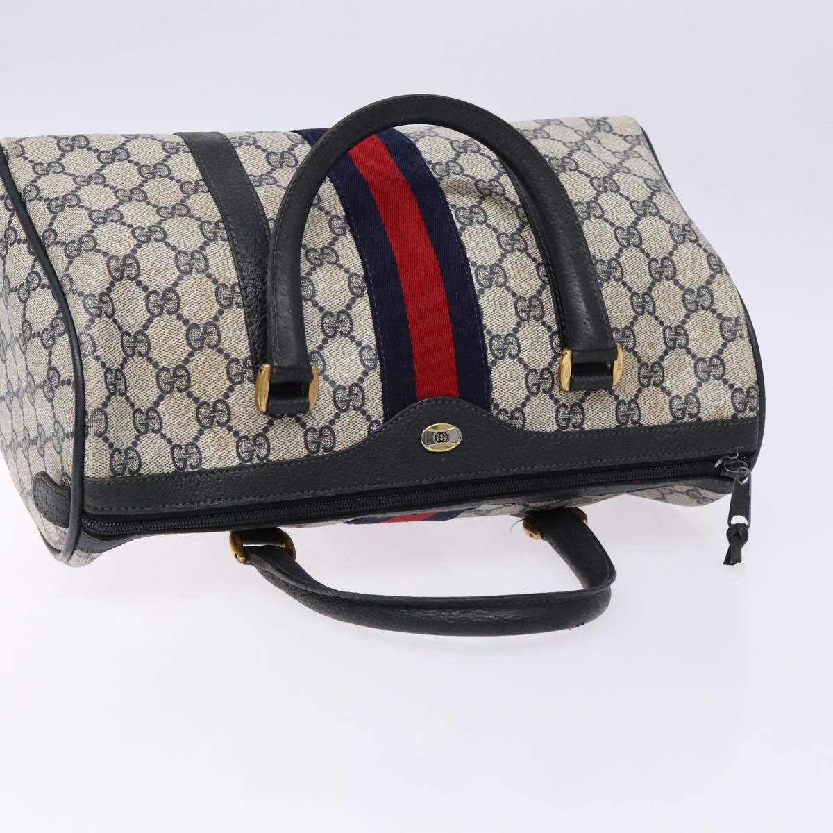 GUCCI GG Supreme Sherry Line Boston Bag PVC Navy Red gold Auth 138290
