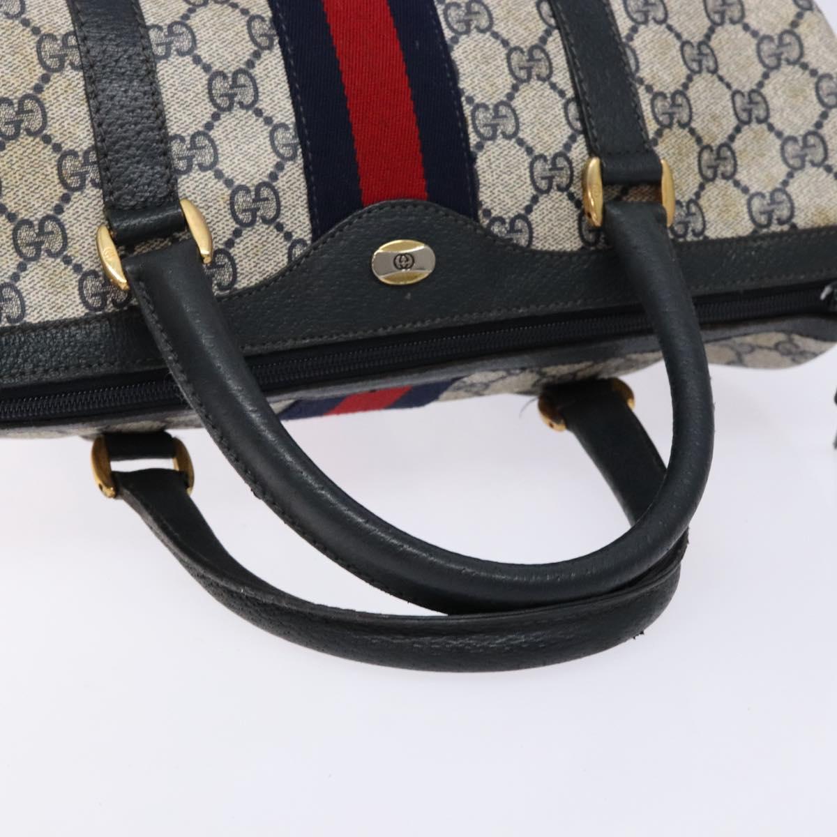 GUCCI GG Supreme Sherry Line Boston Bag PVC Navy Red gold Auth 138290