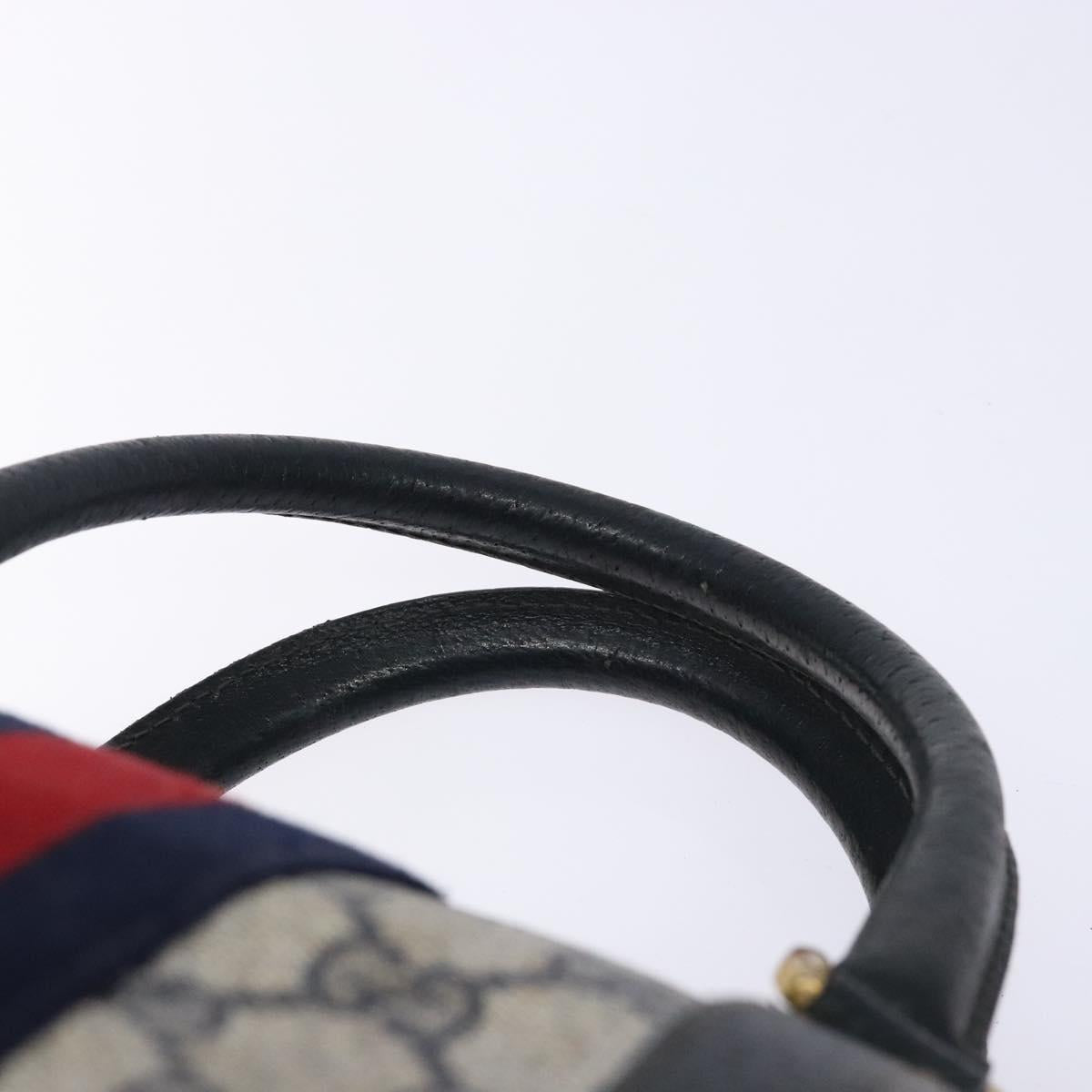 GUCCI GG Supreme Sherry Line Boston Bag PVC Navy Red gold Auth 138290
