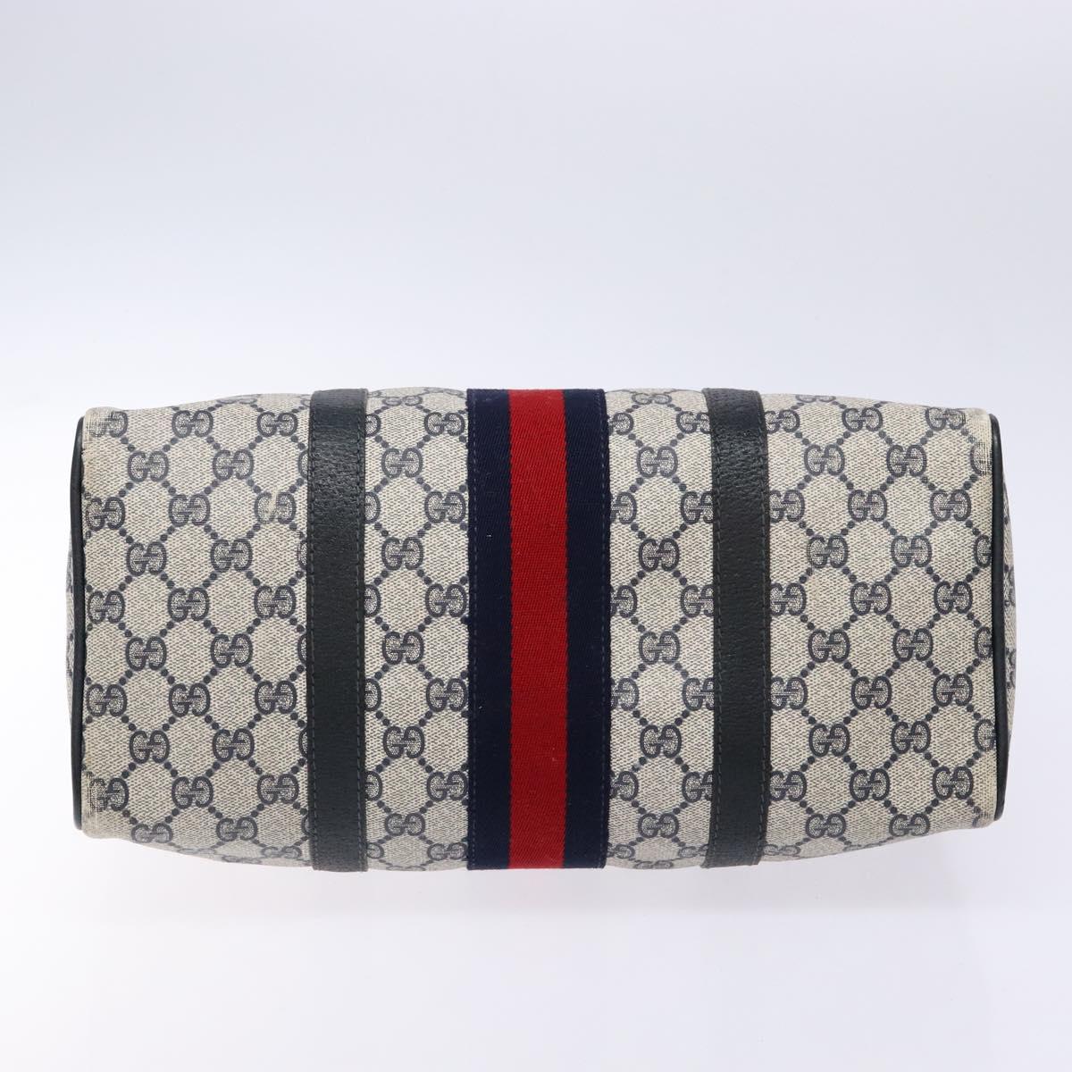 GUCCI GG Supreme Sherry Line Boston Bag PVC Navy Red gold Auth 138290