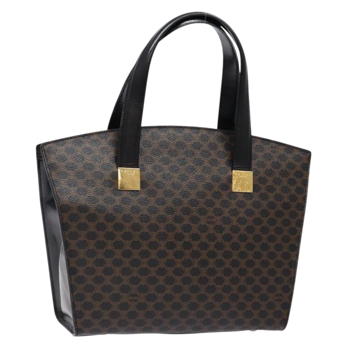 CELINE Macadam Canvas Hand Bag PVC Leather Black Gold Auth 138292