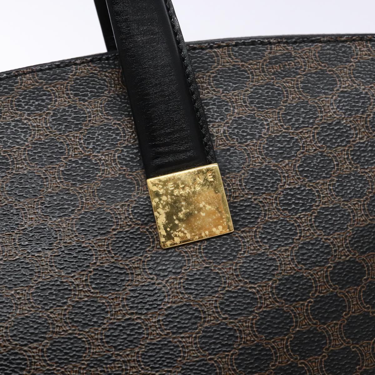 CELINE Macadam Canvas Hand Bag PVC Leather Black Gold Auth 138292