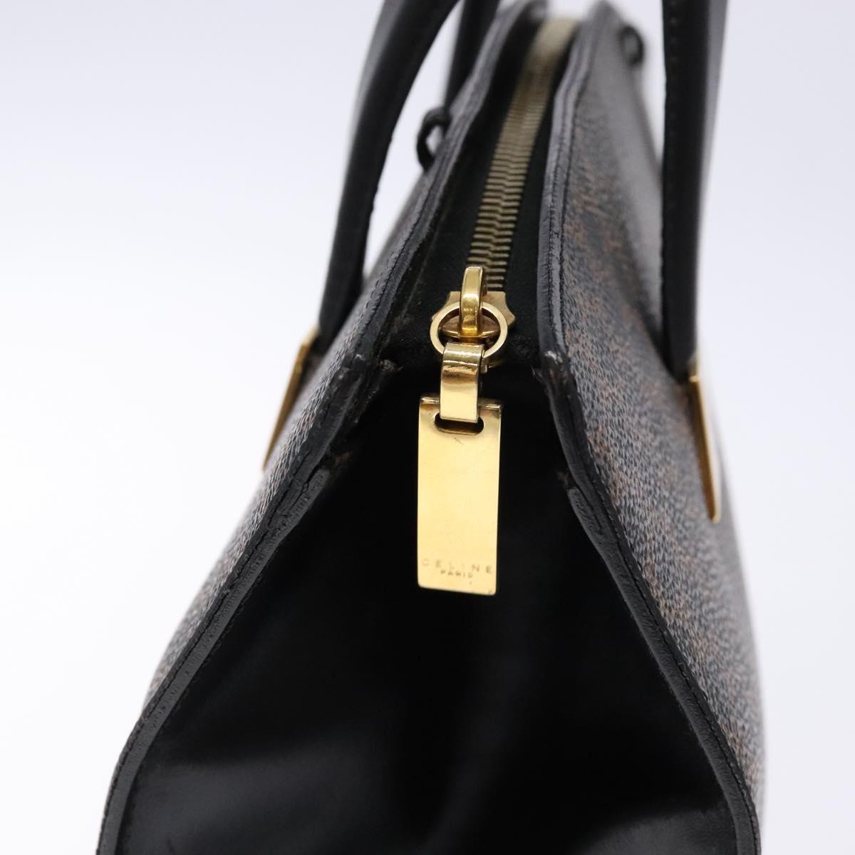 CELINE Macadam Canvas Hand Bag PVC Leather Black Gold Auth 138292